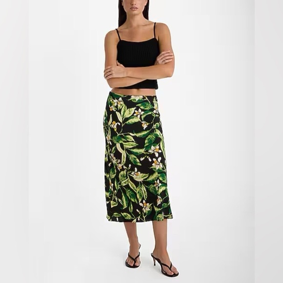 Super High Waisted Satin Printed Midi Skirt - Picture 2 of 4